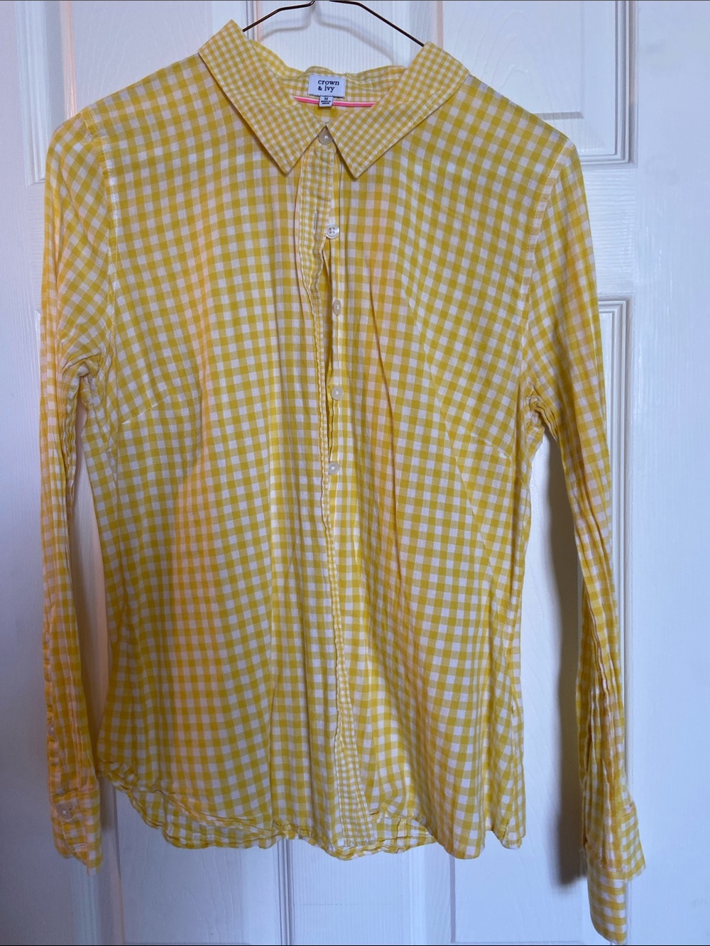 Yellow and White Gingham Button-Down Shirt